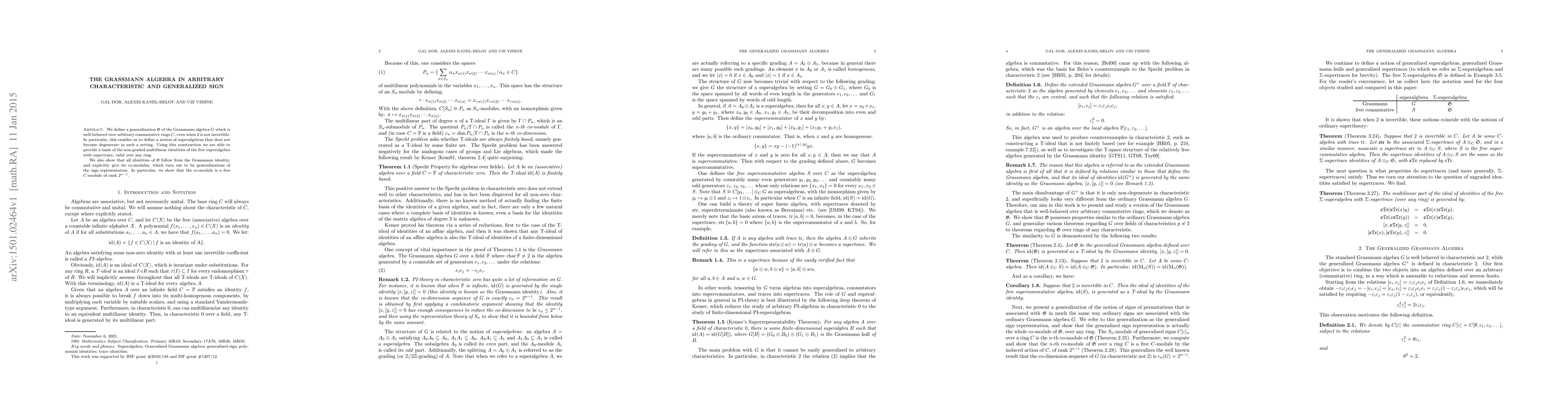 Thumbnail for The Grassmann algebra in arbitrary characteristic and generalized sign