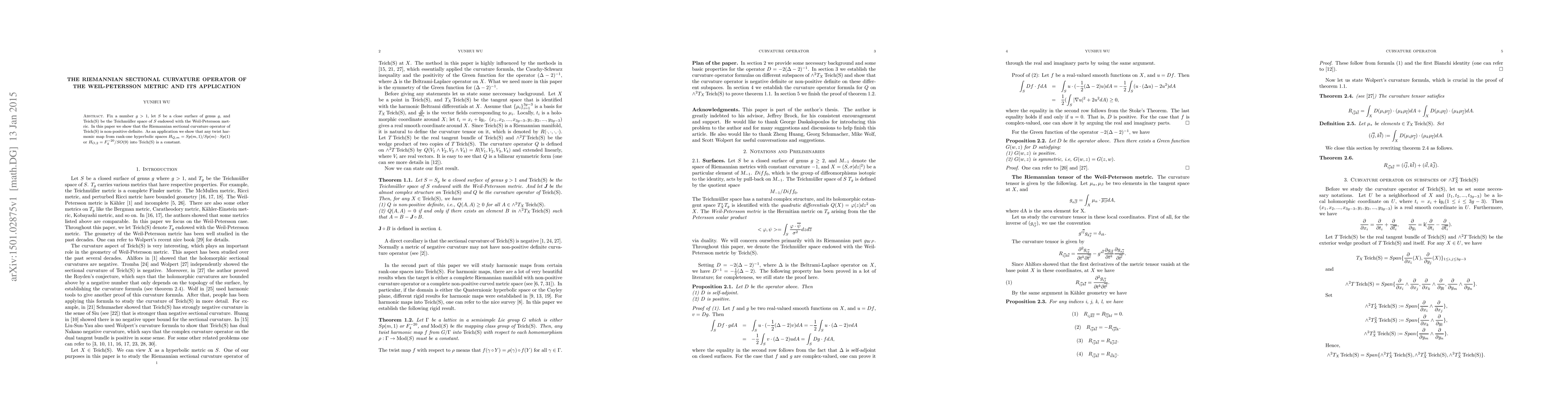 Thumbnail for The Riemannian Sectional Curvature Operator Of The Weil-Petersson Metric
  and Its Application
