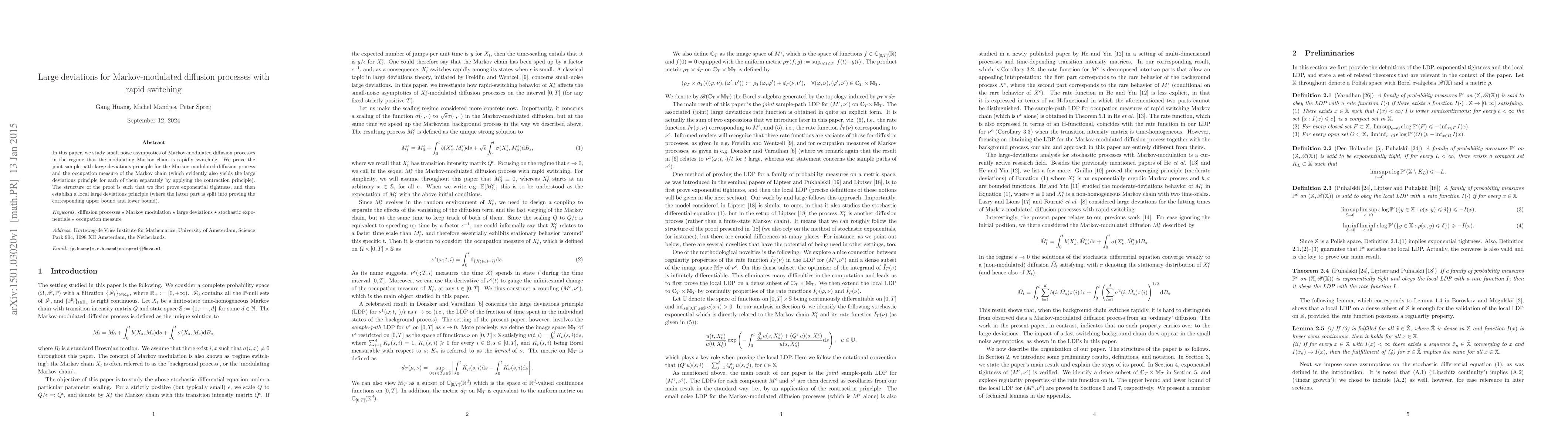 Thumbnail for Large deviations for Markov-modulated diffusion processes with rapid
  switching
