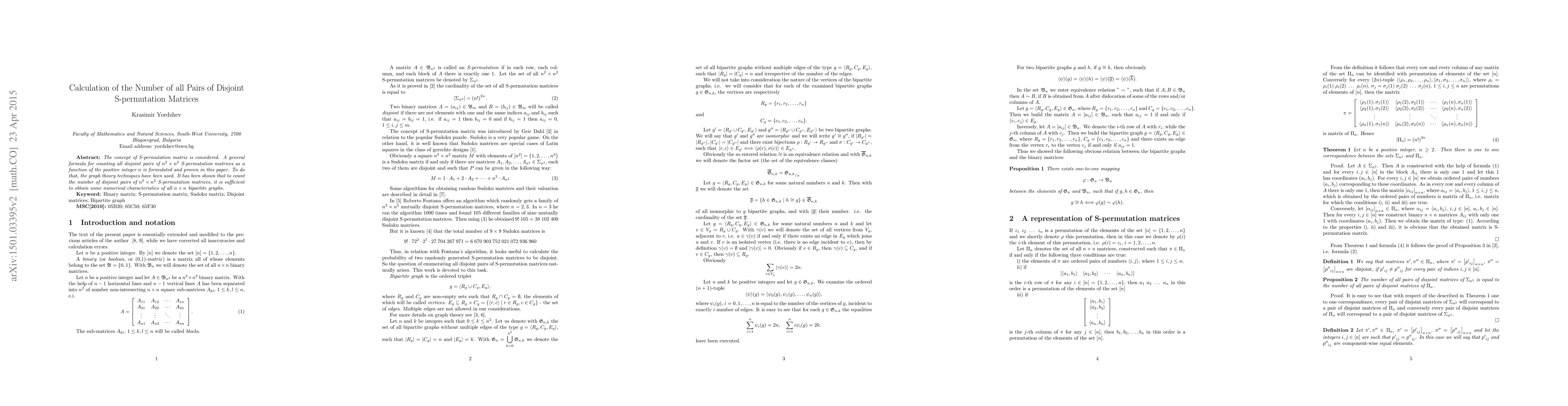 Thumbnail for Calculation of the Number of all Pairs of Disjoint S-permutation
  Matrices