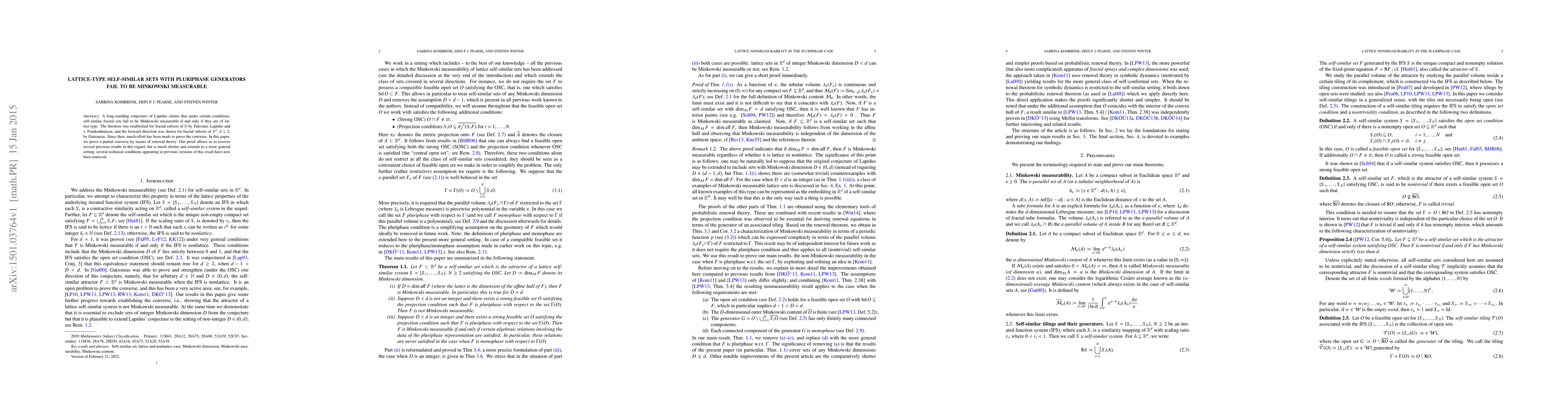 Thumbnail for Lattice-type self-similar sets with pluriphase generators fail to be
  Minkowski measurable