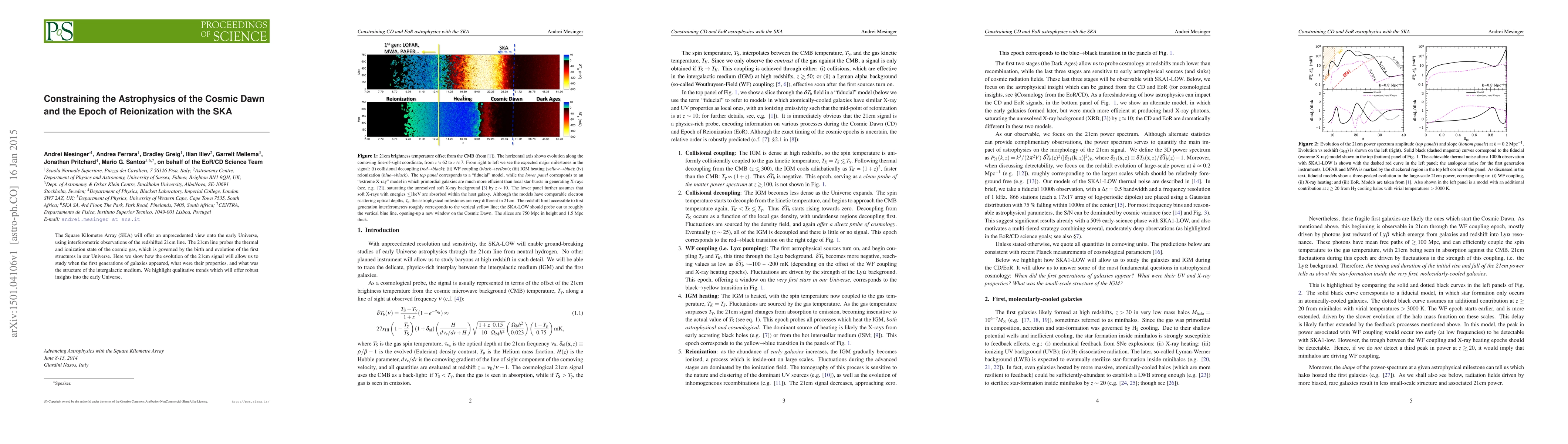 Thumbnail for Constraining the Astrophysics of the Cosmic Dawn and the Epoch of
  Reionization with the SKA