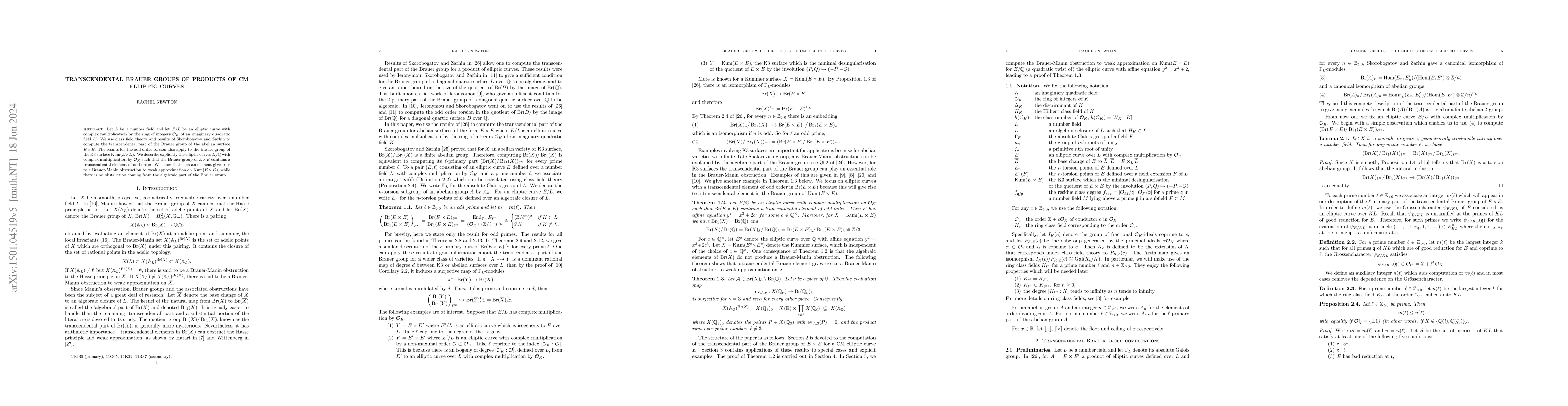 Thumbnail for Transcendental Brauer groups of products of CM elliptic curves