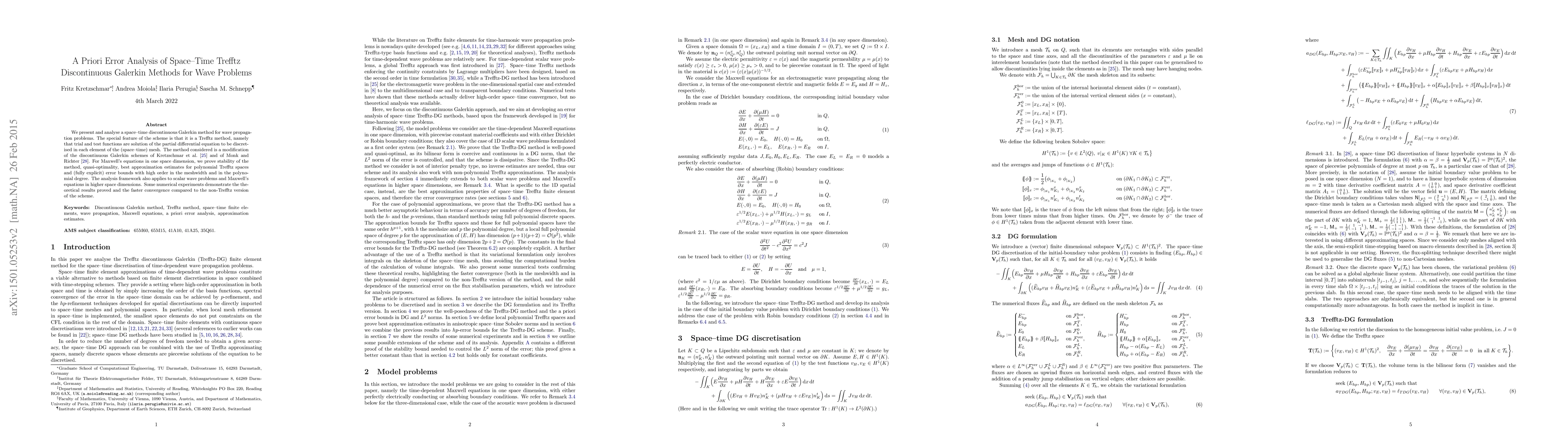 Thumbnail for A priori error analysis of space-time Trefftz discontinuous Galerkin
  methods for wave problems