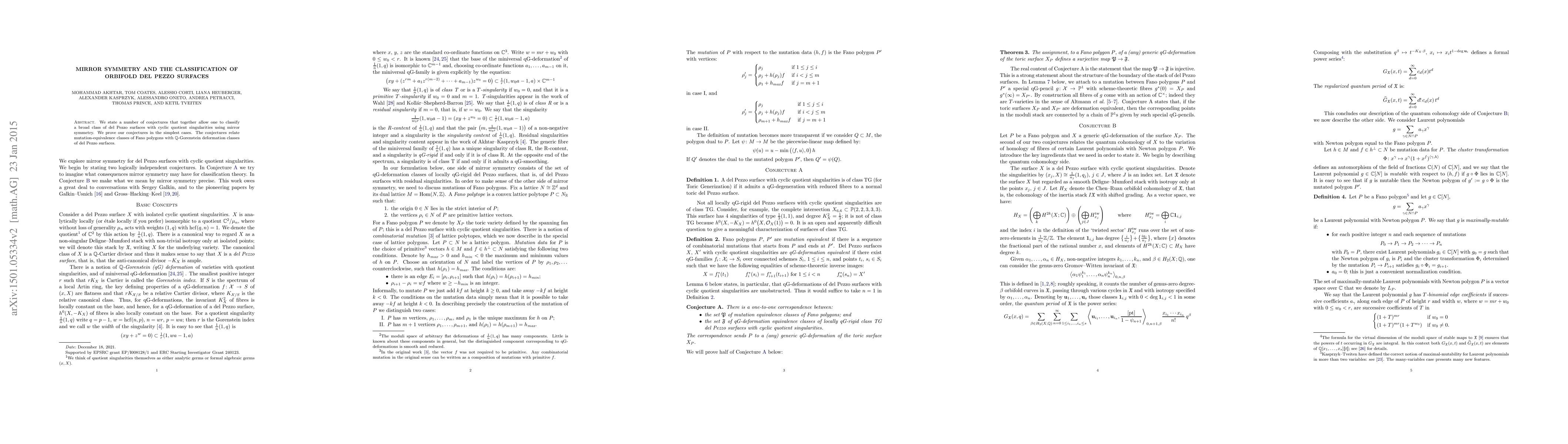Thumbnail for Mirror Symmetry and the Classification of Orbifold del Pezzo Surfaces