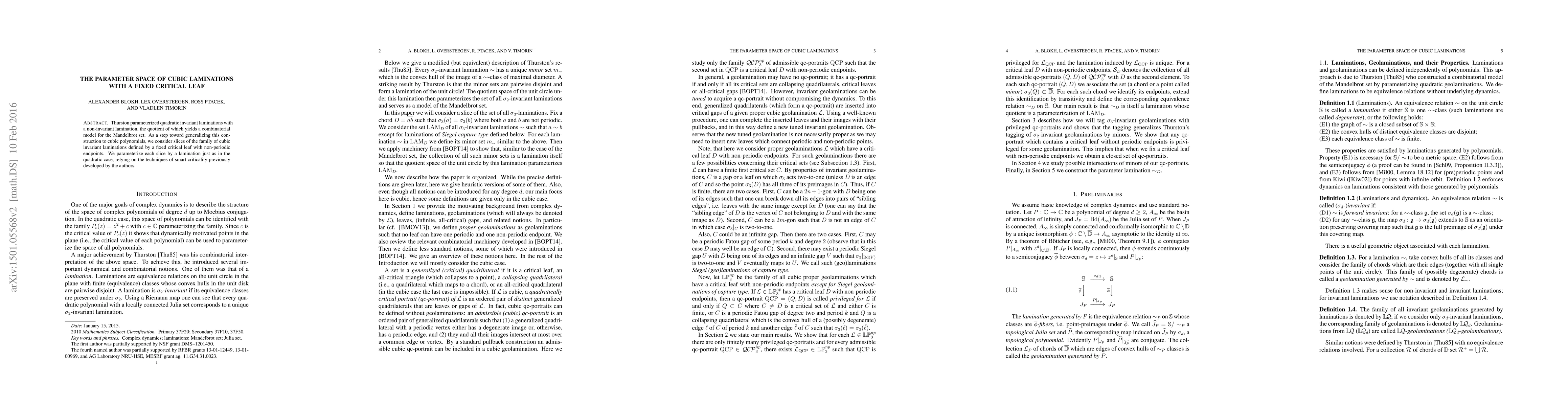 Thumbnail for The parameter space of cubic laminations with a fixed critical leaf