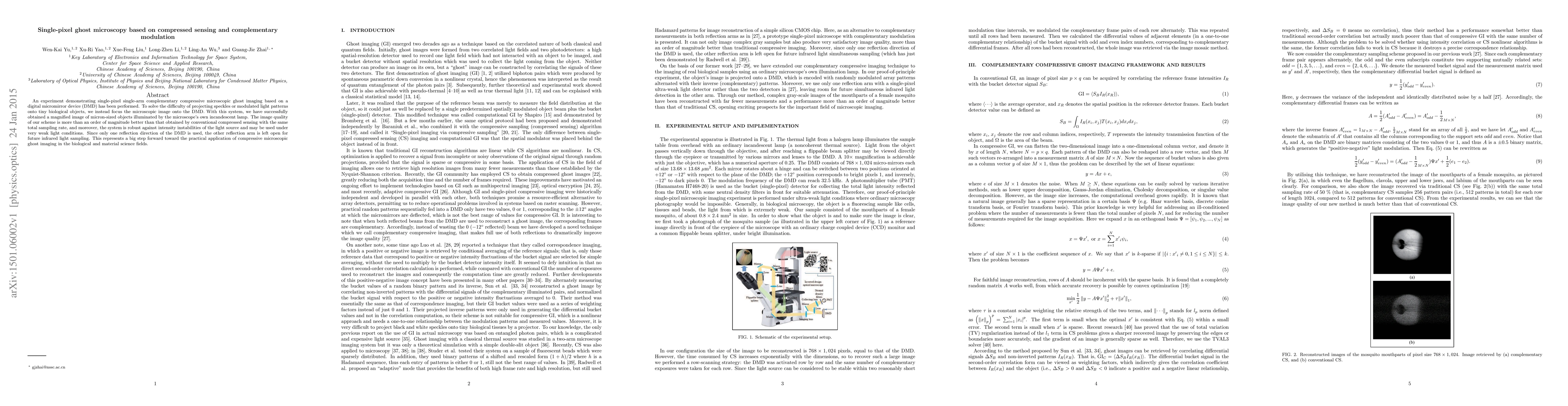 Thumbnail for Single-pixel ghost microscopy based on compressed sensing and
  complementary modulation