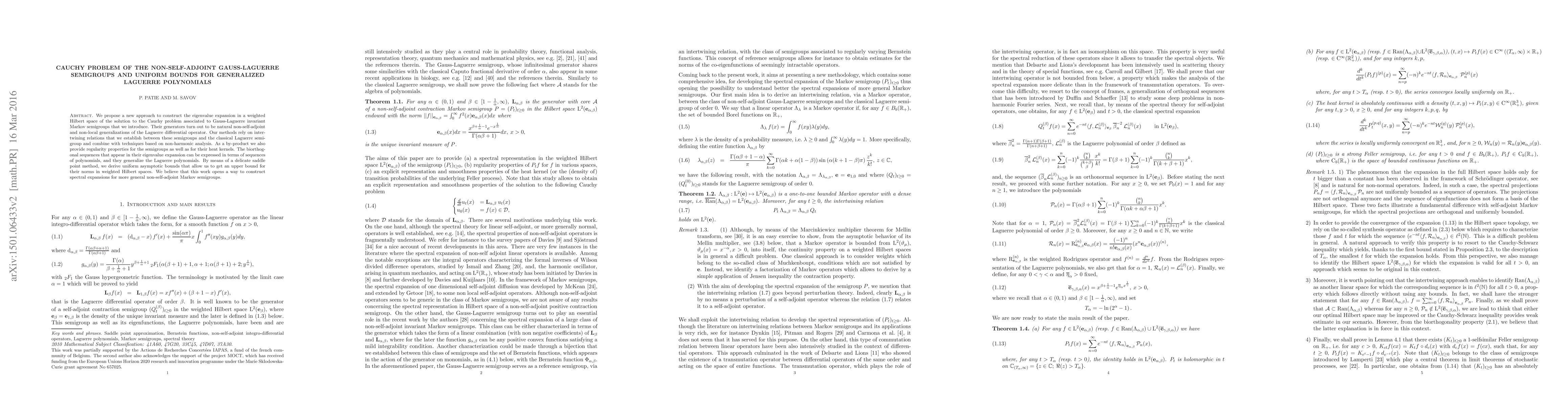 Thumbnail for Cauchy Problem of the non-self-adjoint Gauss-Laguerre semigroups and
  uniform bounds of generalized Laguerre polynomials