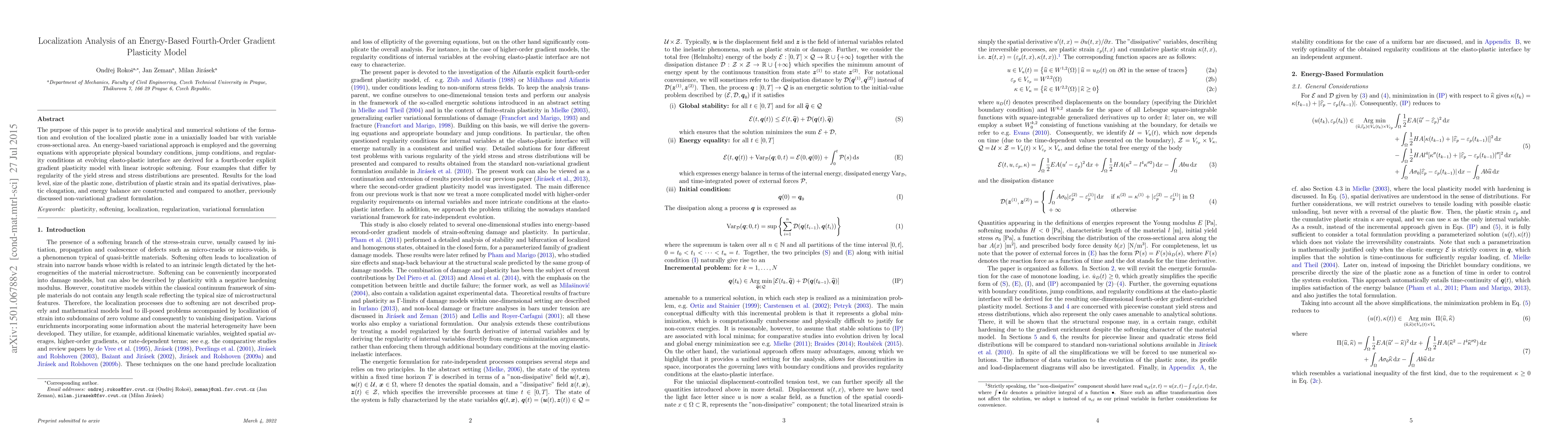 Thumbnail for Localization Analysis of an Energy-Based Fourth-Order Gradient
  Plasticity Model