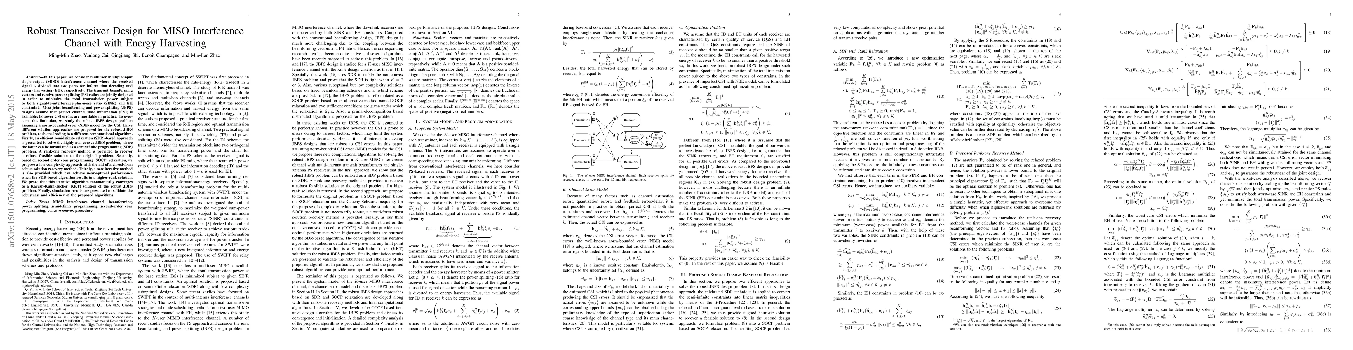 Thumbnail for Robust Transceiver Design for MISO Interference Channel with Energy
  Harvesting