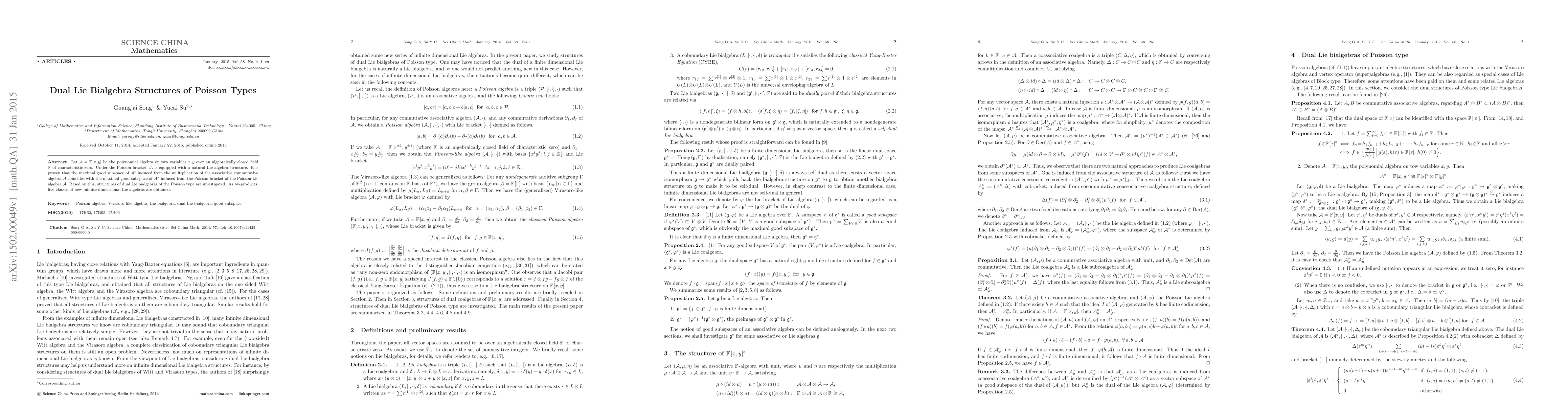 Thumbnail for Dual Lie Bialgebra Structures of Poisson Types
