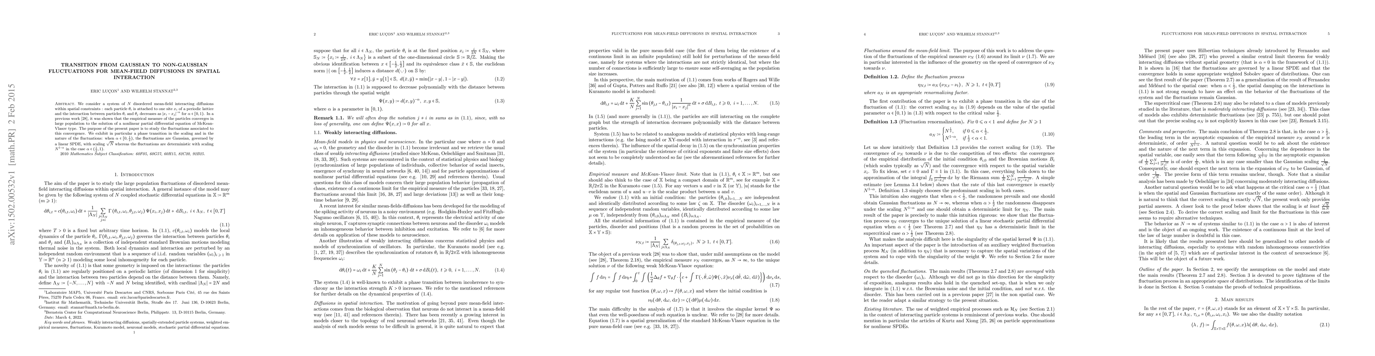 Thumbnail for Transition from Gaussian to non-Gaussian fluctuations for mean-field
  diffusions in spatial interaction