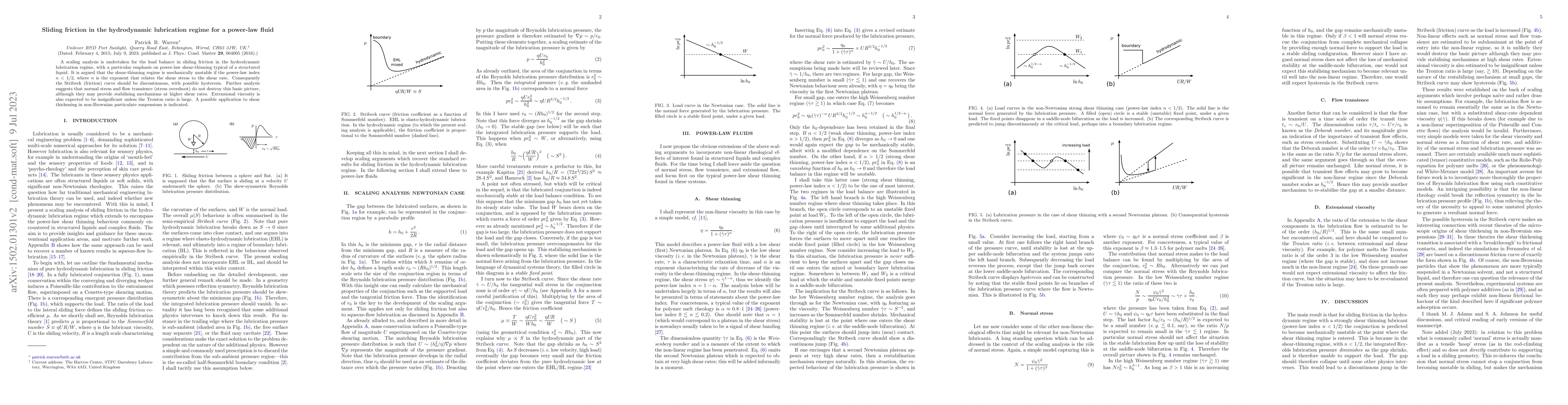 Thumbnail for Sliding friction in the hydrodynamic lubrication regime for a power-law
  fluid