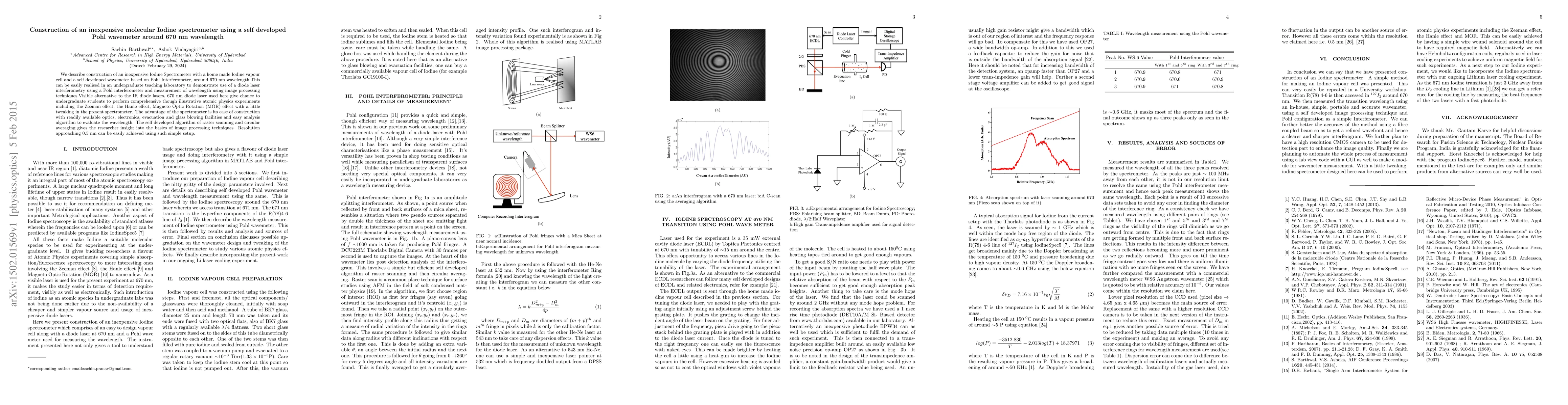 Thumbnail for Construction of an inexpensive molecular Iodine spectrometer using a
  self developed Pohl wavemeter around 670 nm wavelength