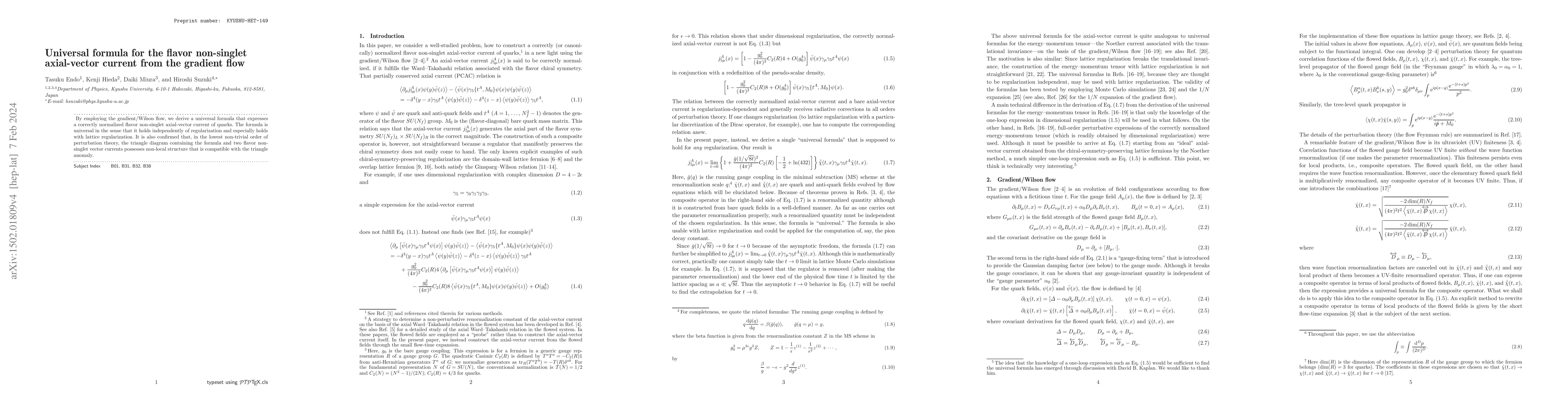 Thumbnail for Universal formula for the flavor non-singlet axial-vector current from
  the gradient flow