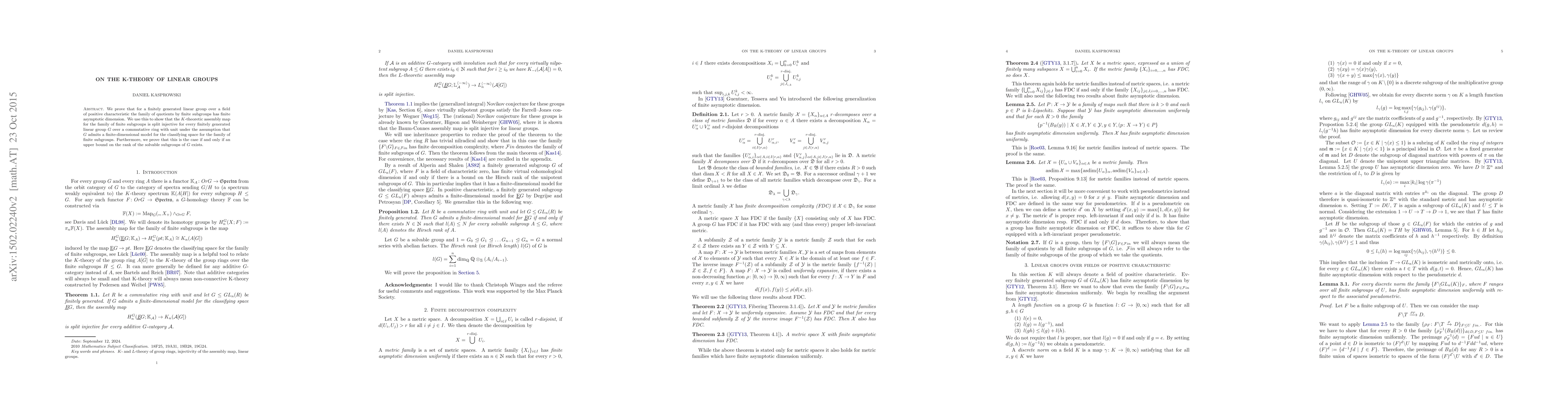 Thumbnail for On the K-theory of linear groups