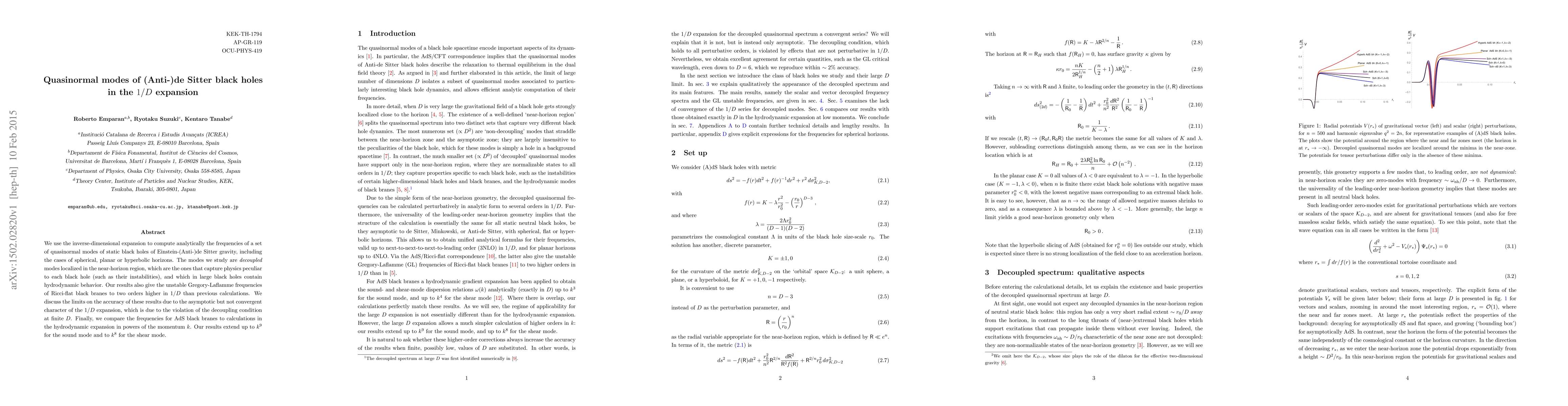 Thumbnail for Quasinormal modes of (Anti-)de Sitter black holes in the 1/D expansion