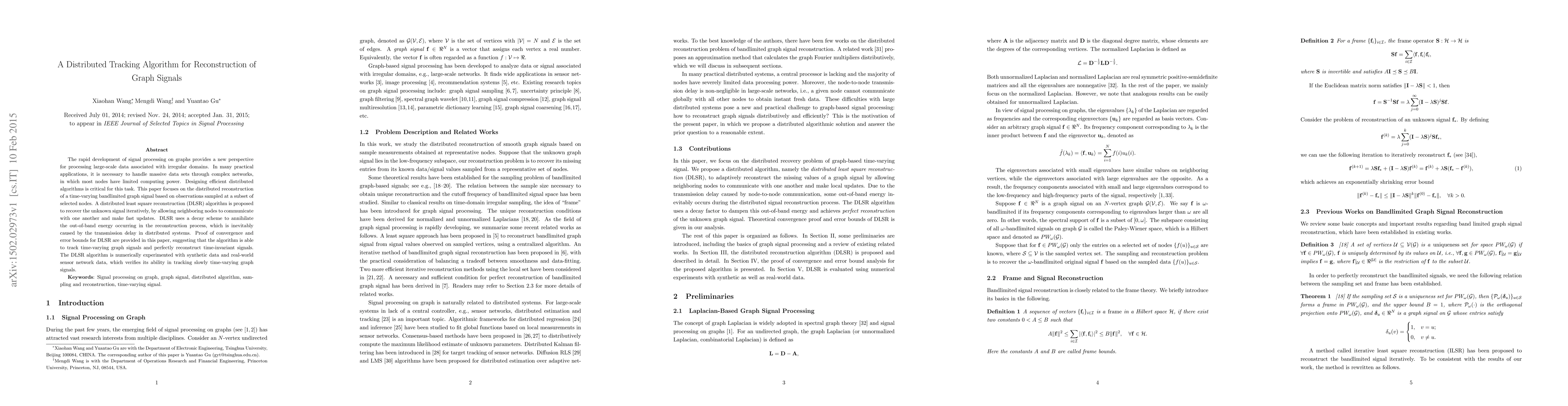 Thumbnail for A Distributed Tracking Algorithm for Reconstruction of Graph Signals