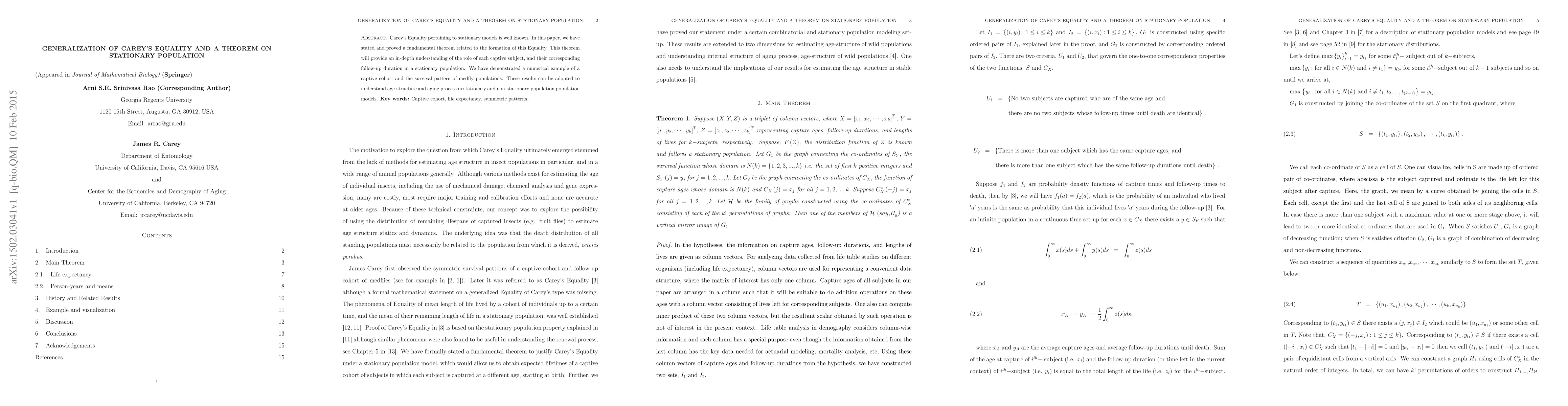 Thumbnail for Generalization of Carey's Equality and a Theorem on Stationary
  Population