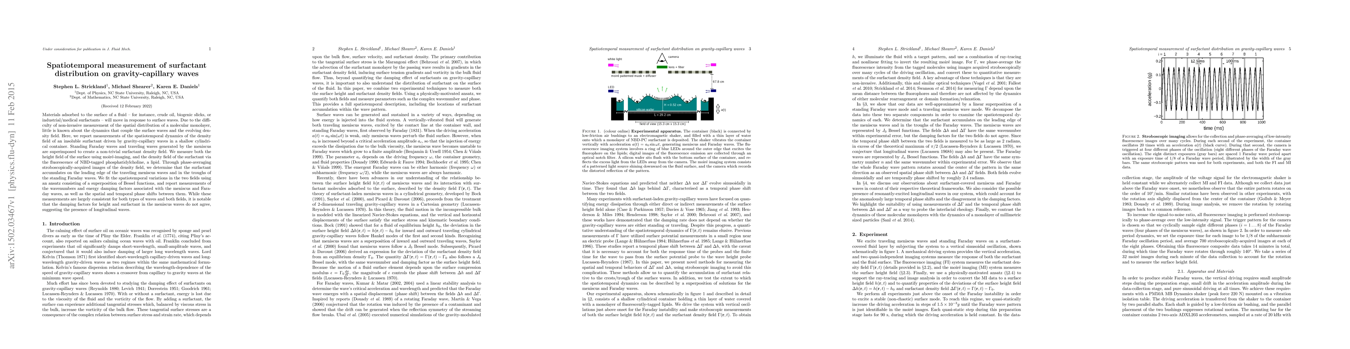 Thumbnail for Spatiotemporal measurement of surfactant distribution on
  gravity-capillary waves
