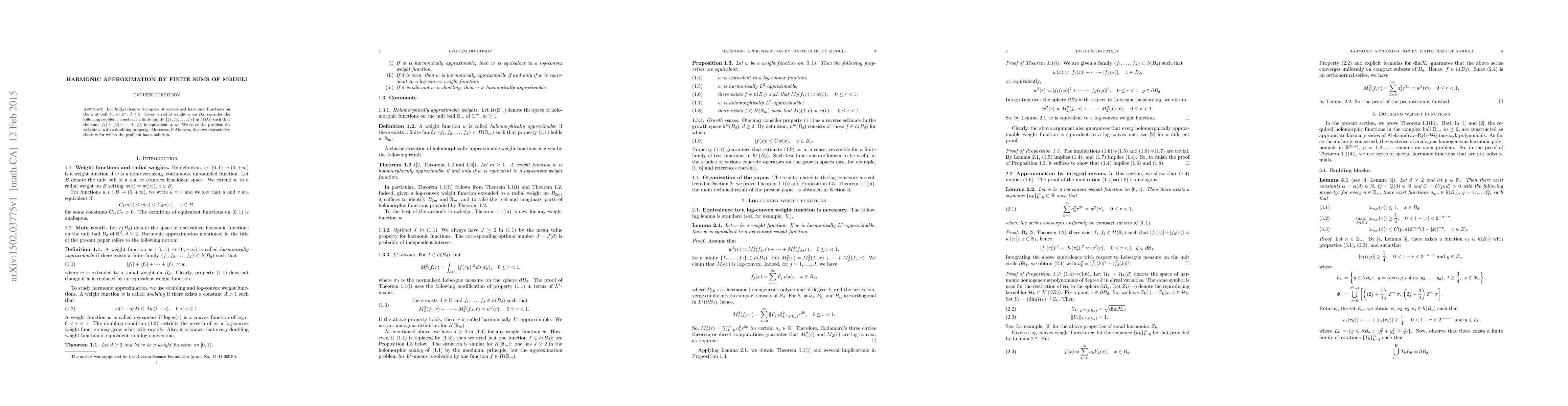 Thumbnail for Harmonic approximation by finite sums of moduli