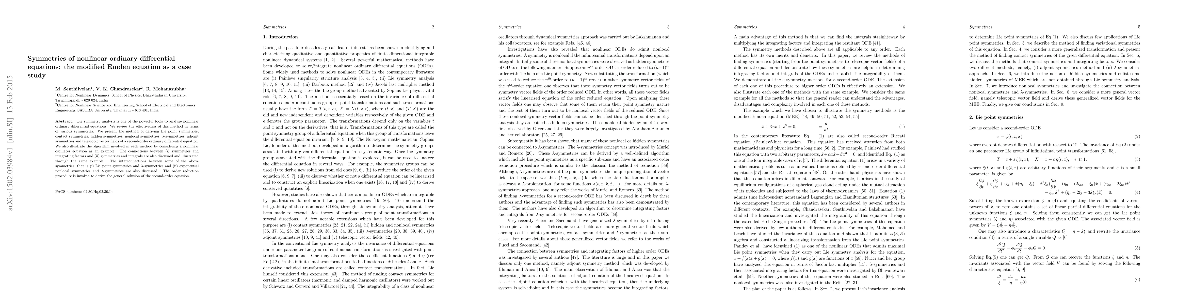 Thumbnail for Symmetries of nonlinear ordinary differential equations: the modified
  Emden equation as a case study