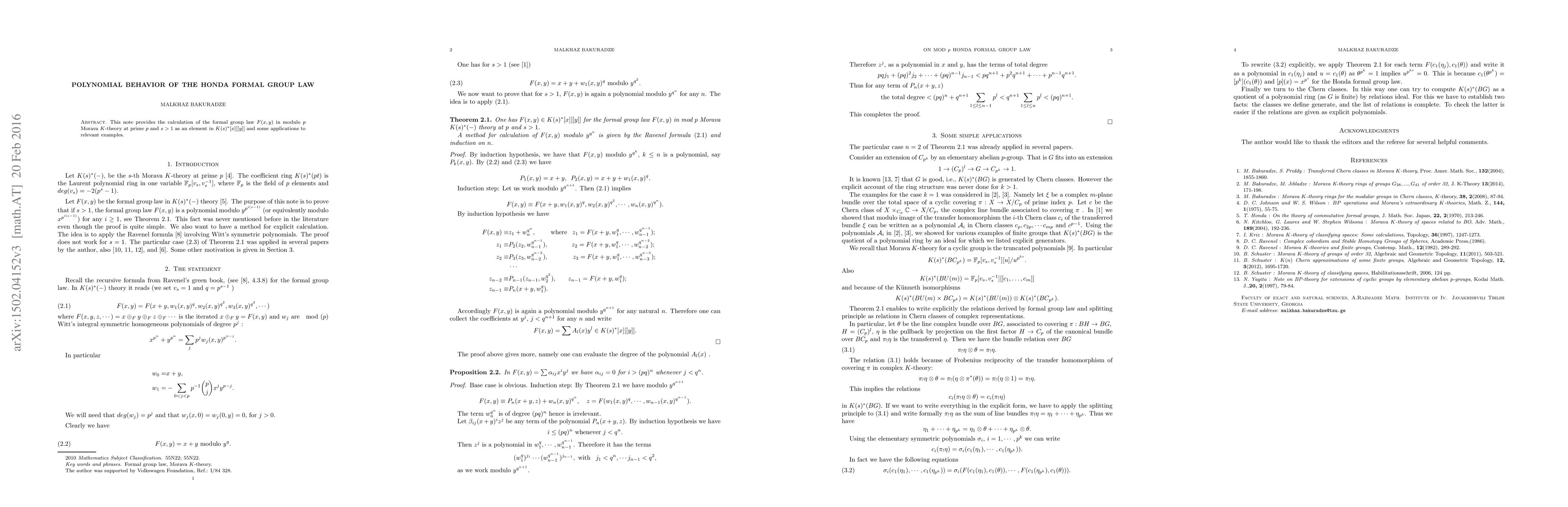 Thumbnail for Polynomial behavior of the Honda formal group law