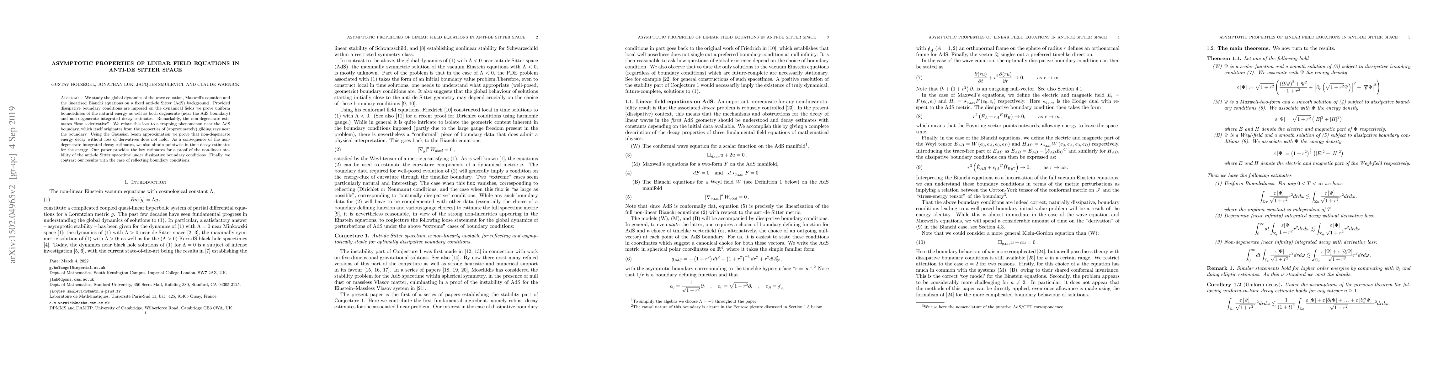 Thumbnail for Asymptotic properties of linear field equations in anti-de Sitter space