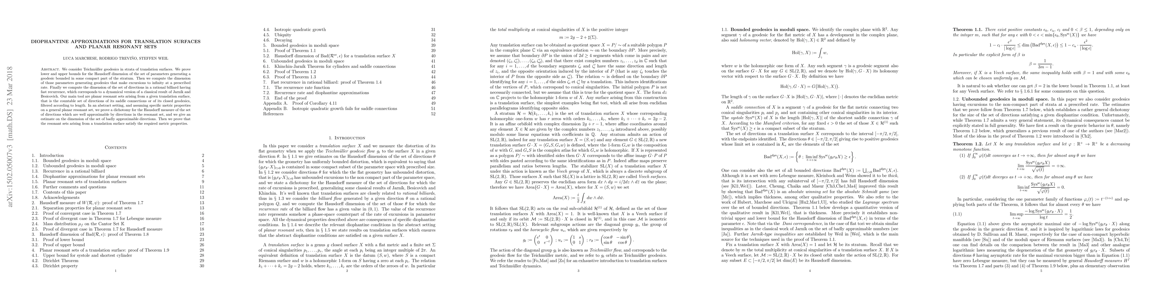 Thumbnail for Diophantine approximations for translation surfaces and planar resonant
  sets