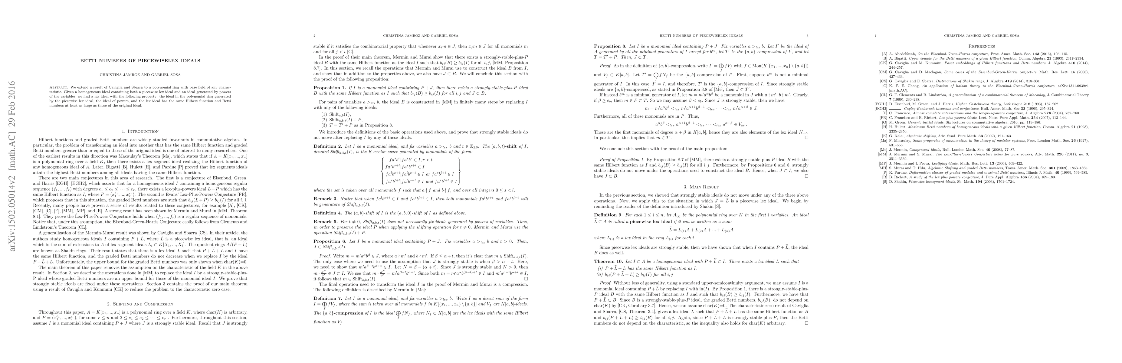 Thumbnail for Betti numbers of piecewiselex ideals