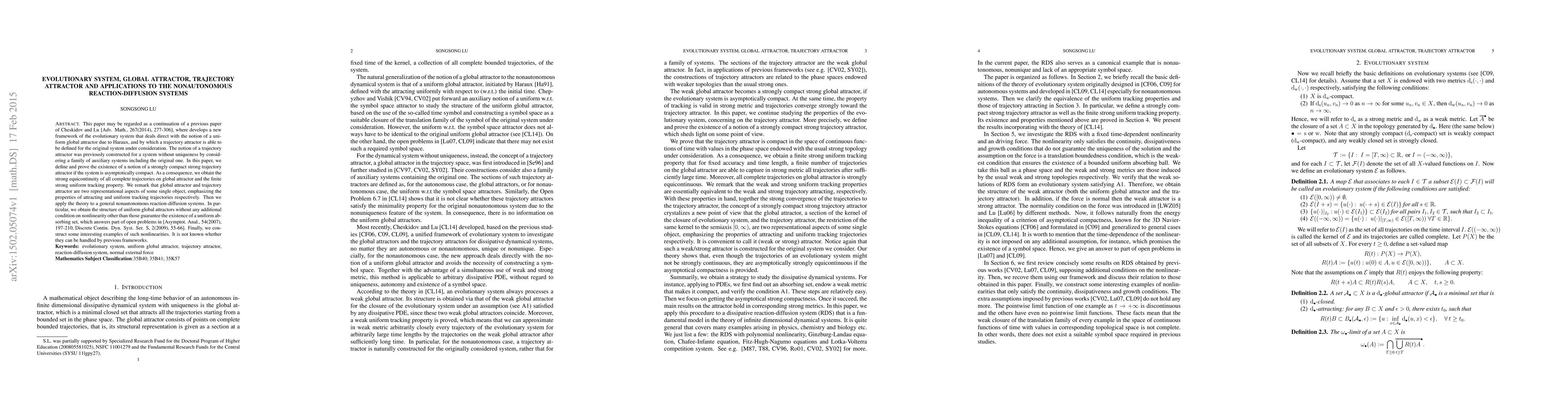 Thumbnail for Evolutionary system, global attractor, trajectory attractor and
  applications to the nonautonomous reaction-diffusion systems