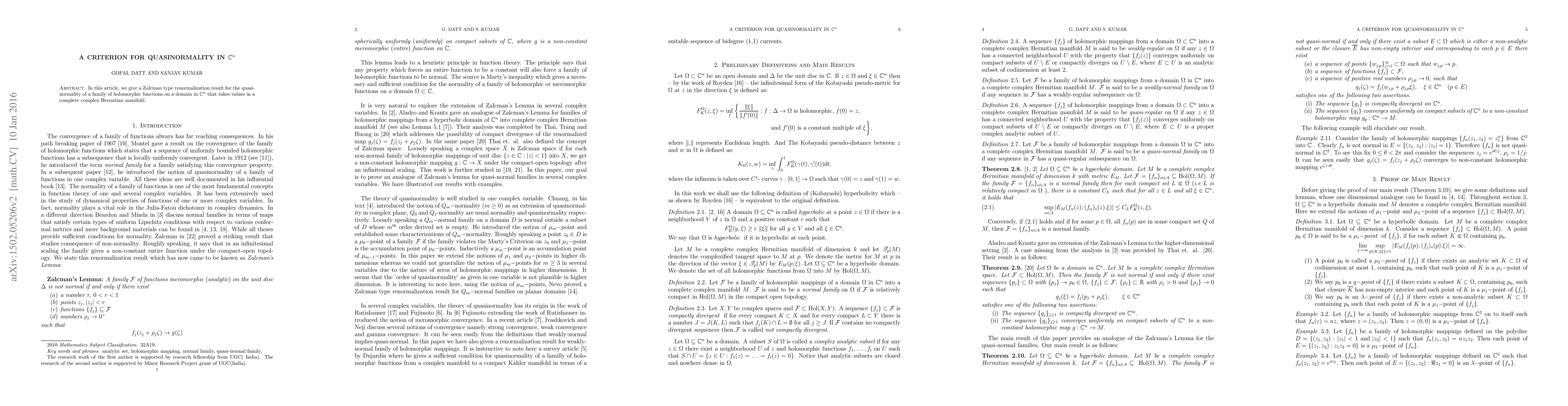 Thumbnail for A Criterion for quasi normality in $\mathbb{C}^n$