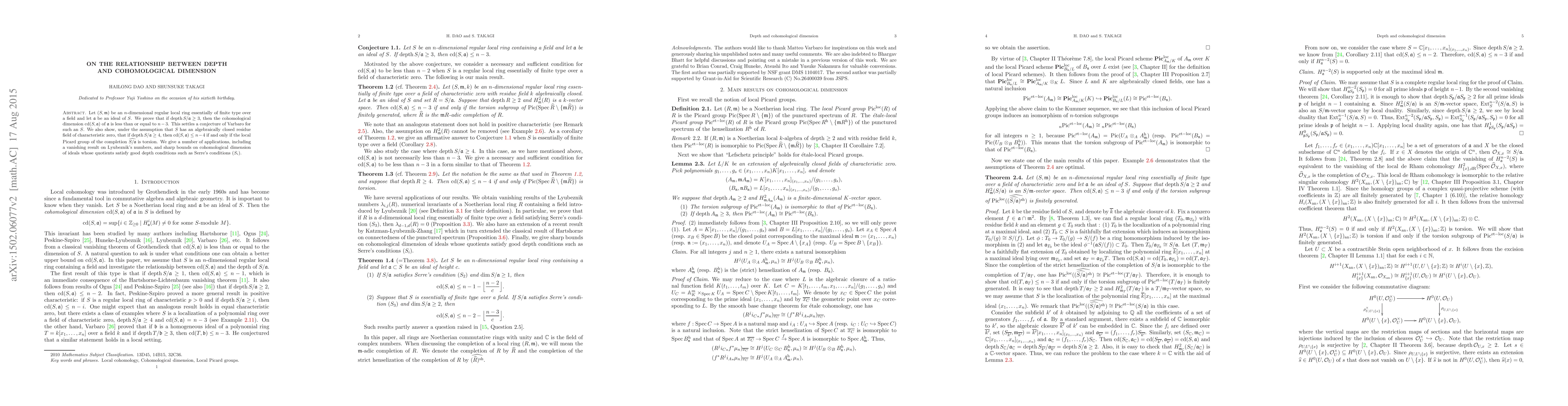 Thumbnail for On the relationship between depth and cohomological dimension
