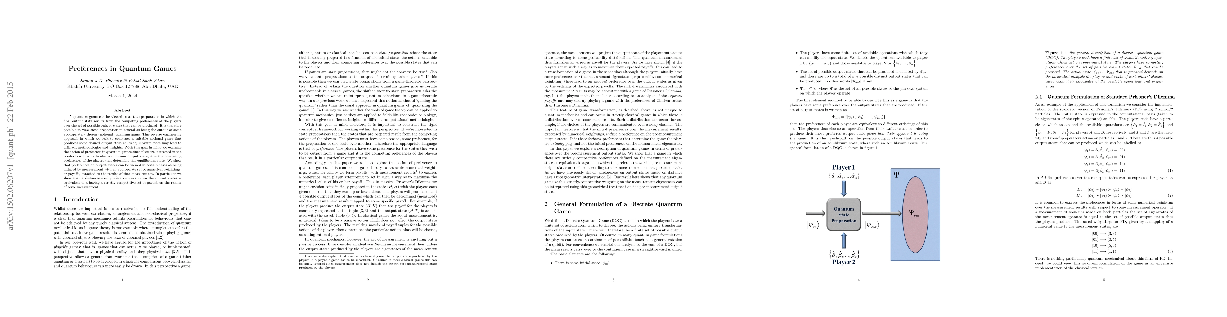Thumbnail for Preferences in Quantum Games
