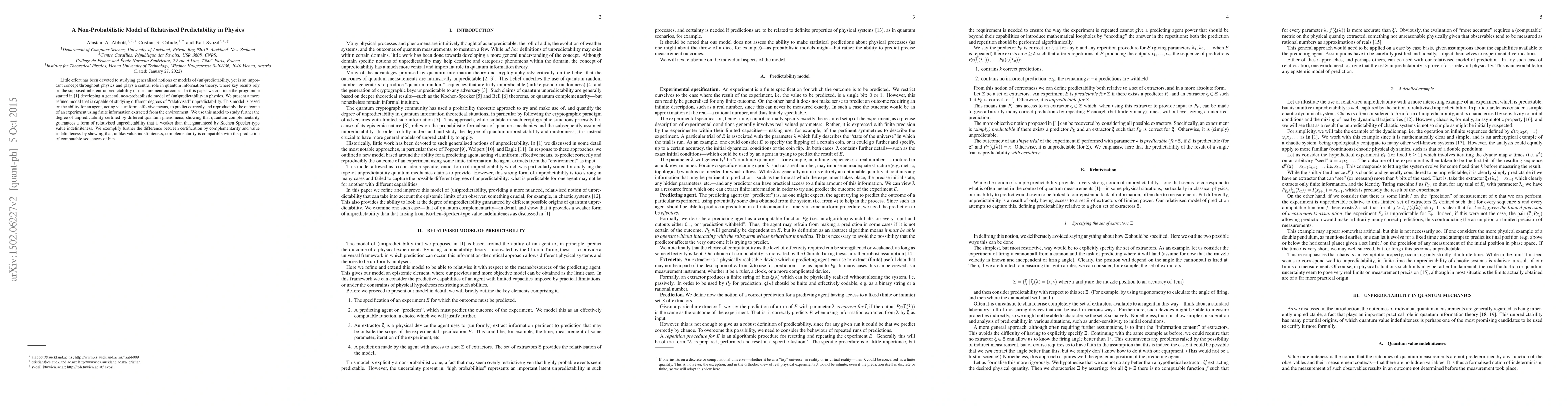 Thumbnail for A Non-Probabilistic Model of Relativised Predictability in Physics