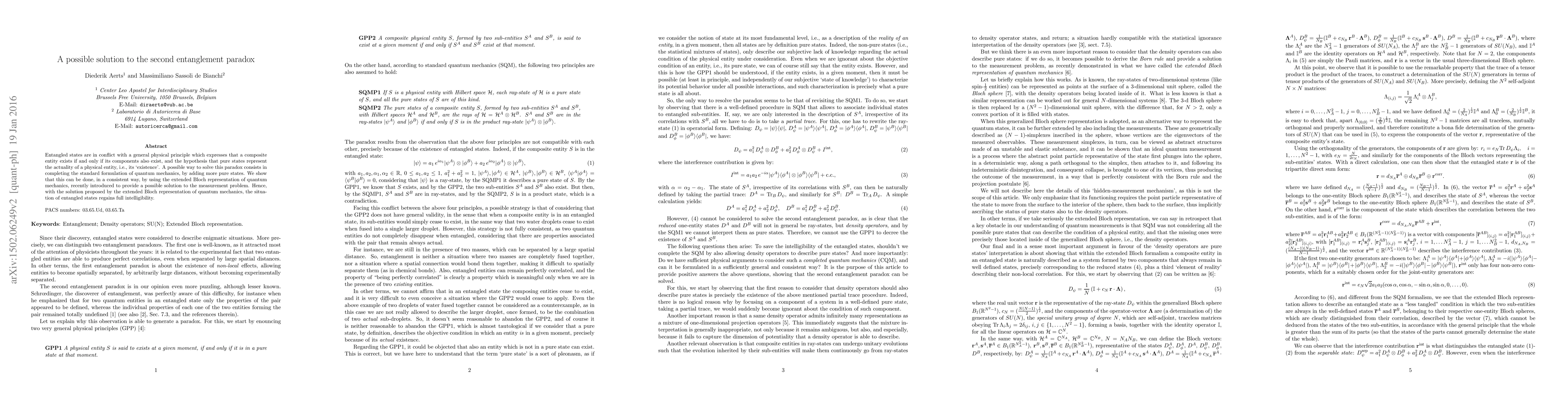 Thumbnail for A possible solution to the second entanglement paradox