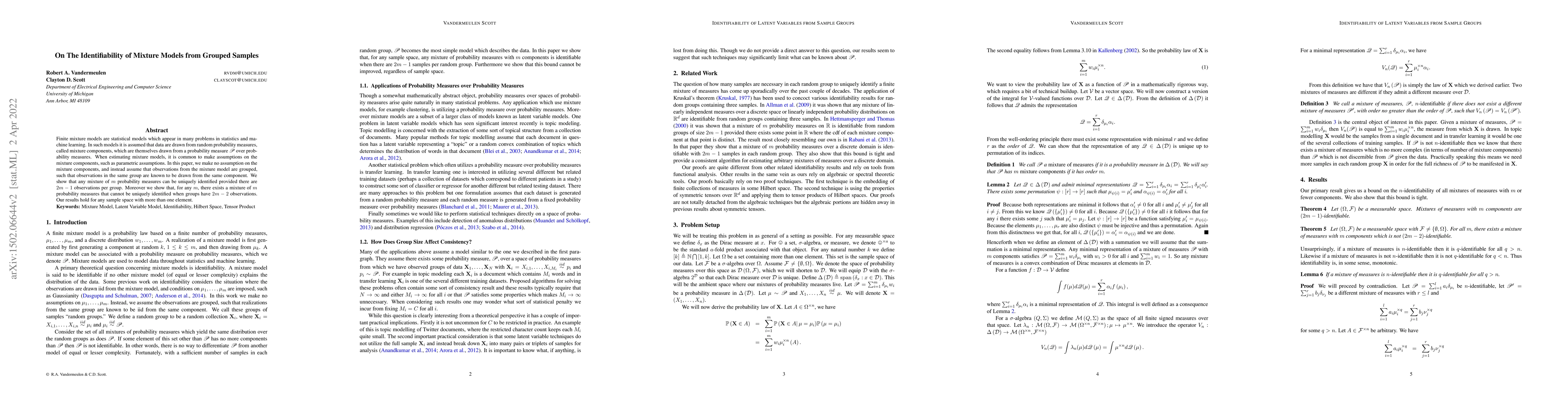 Thumbnail for On The Identifiability of Mixture Models from Grouped Samples
