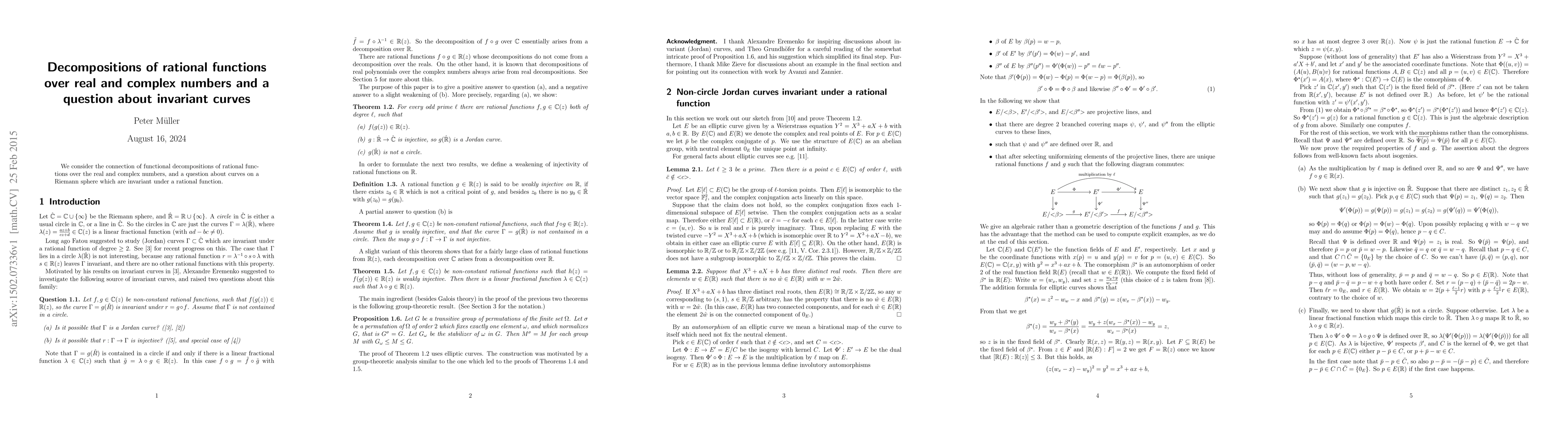Thumbnail for Decompositions of rational functions over real and complex numbers and a
  question about invariant curves