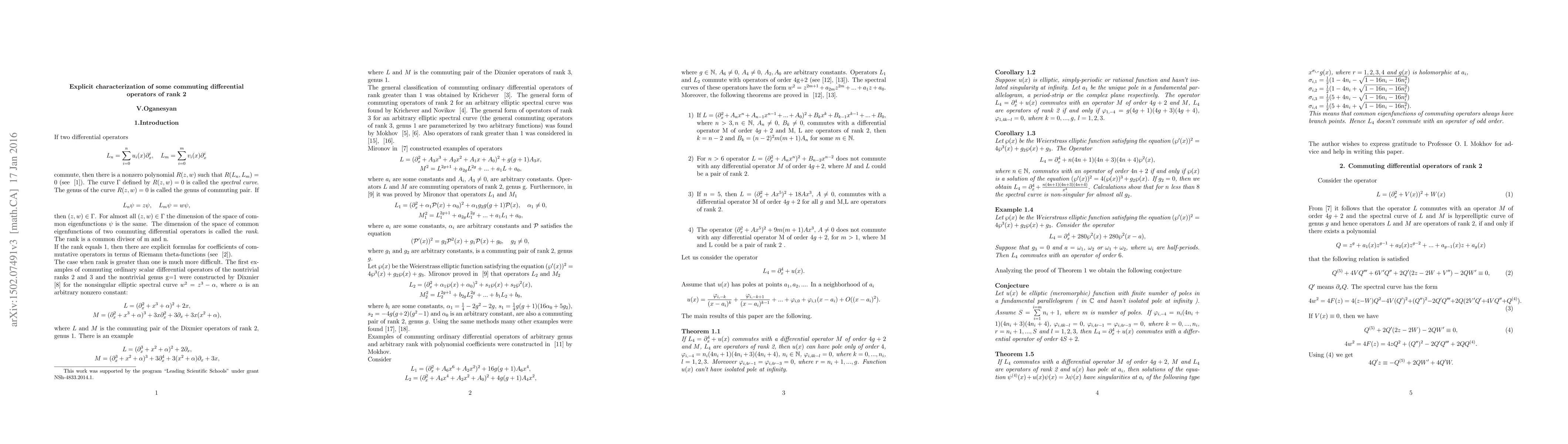 Thumbnail for Explicit characterization of some commuting differential operators of
  rank 2