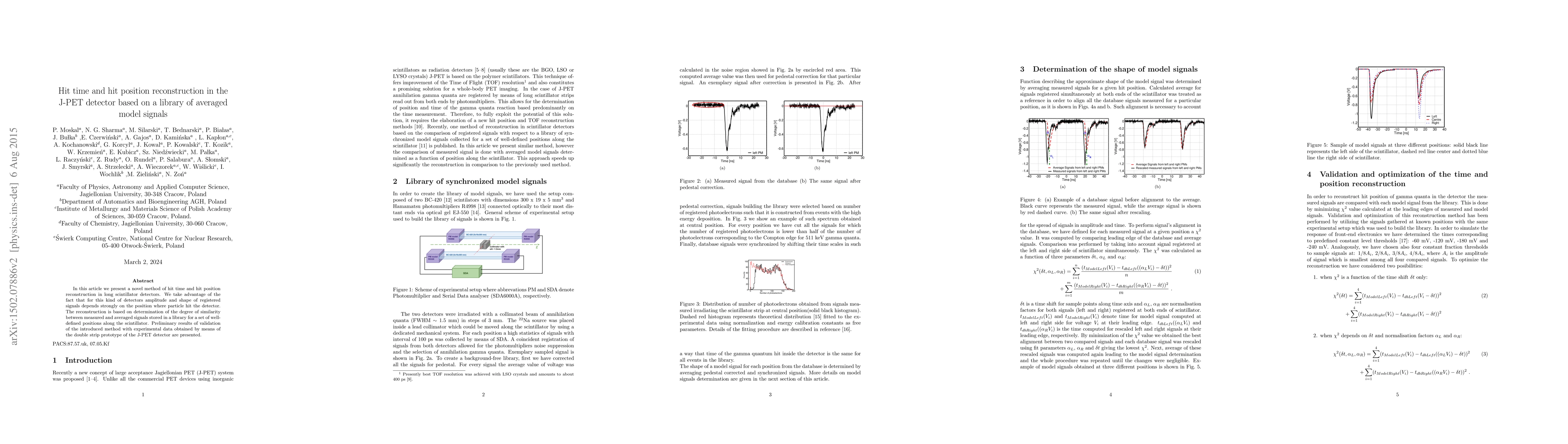 Thumbnail for Hit time and hit position reconstruction in the J-PET detector based on
  a library of averaged model signals