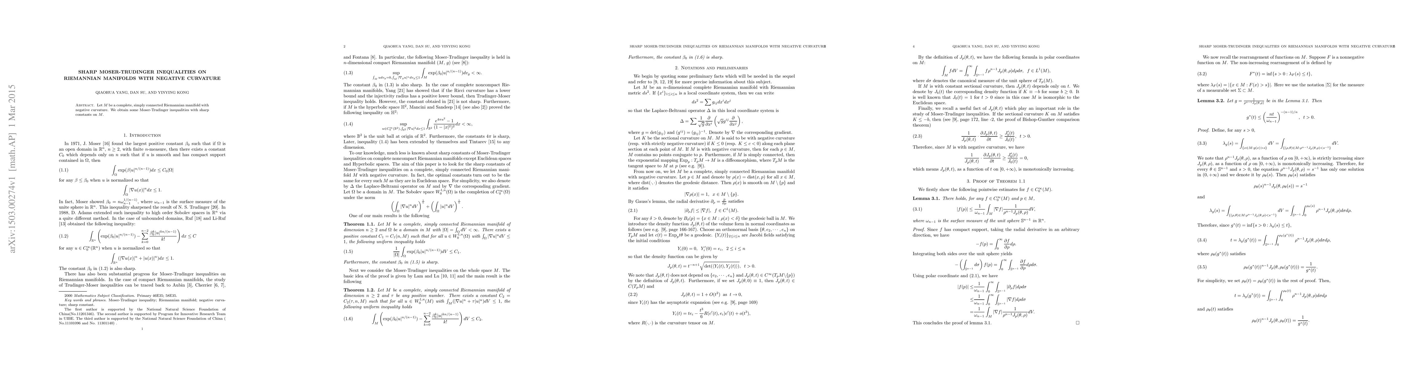 Thumbnail for Sharp Moser-Trudinger inequalities on Riemannian manifolds with Negative
  curvature