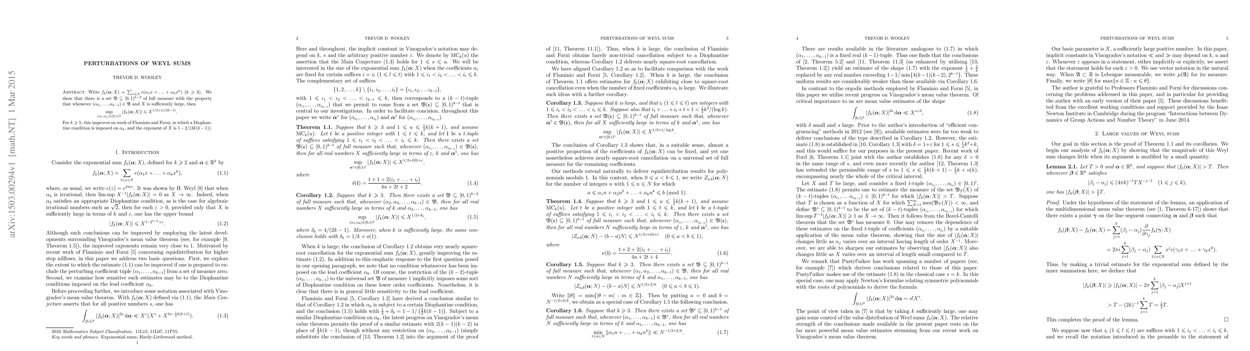Thumbnail for Perturbations of Weyl sums