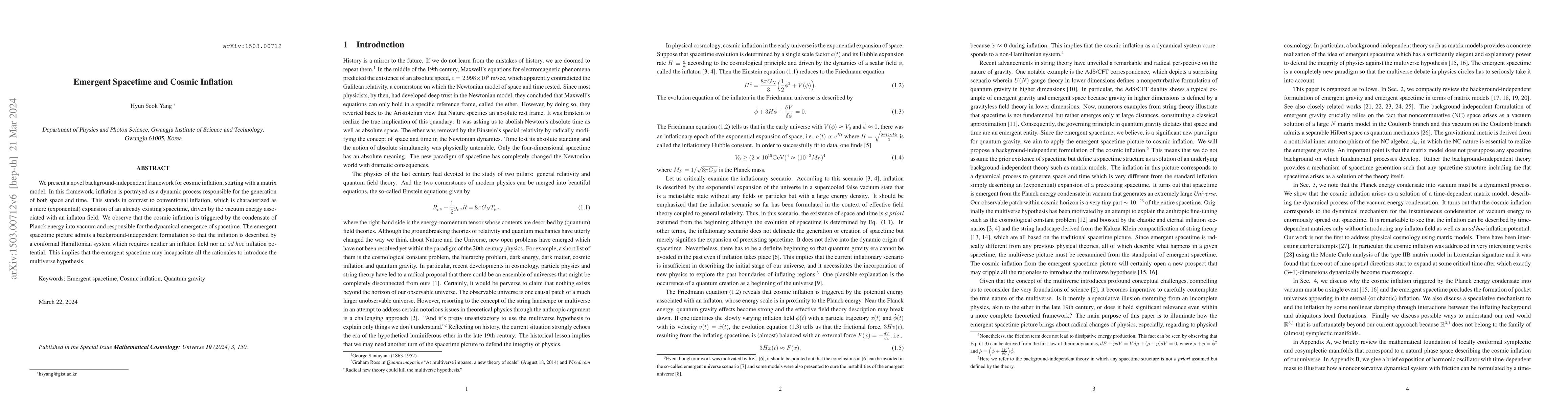 Thumbnail for Emergent Spacetime and Cosmic Inflation