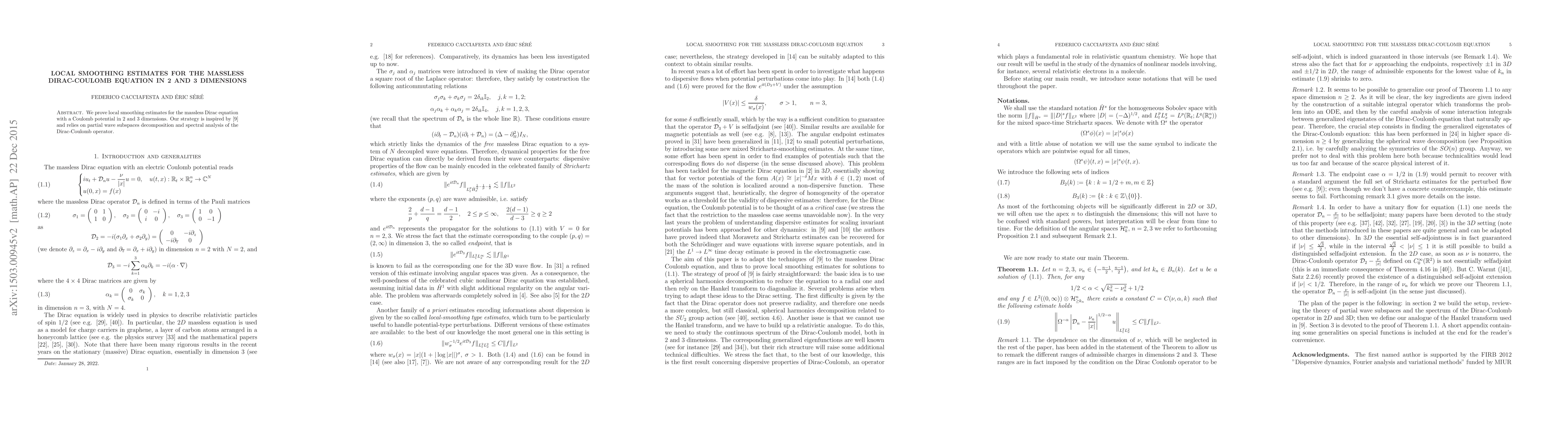 Thumbnail for Local smoothing estimates for the massless Dirac-coulomb equation in 2
  and 3 dimensions