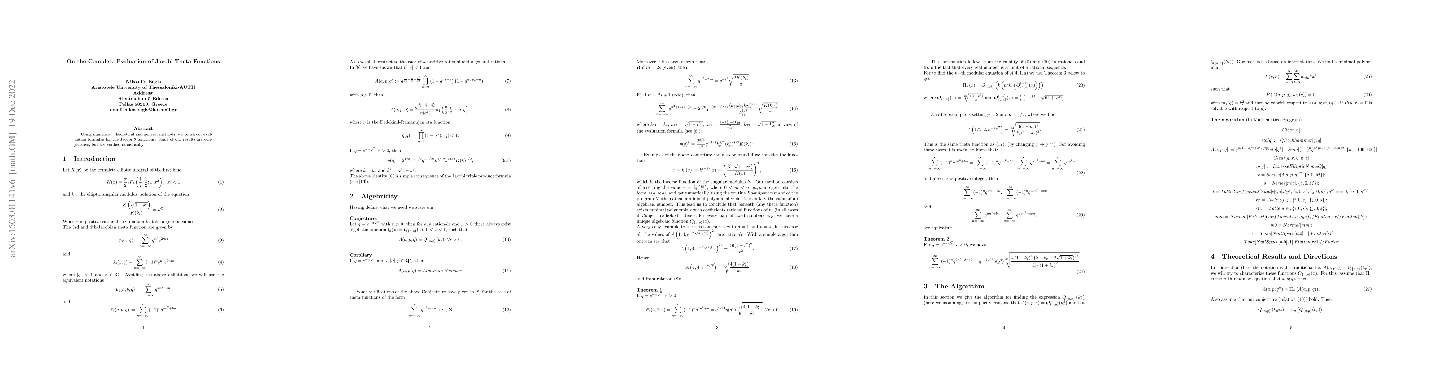 Thumbnail for On the Complete Evaluation of Jacobi Theta Functions