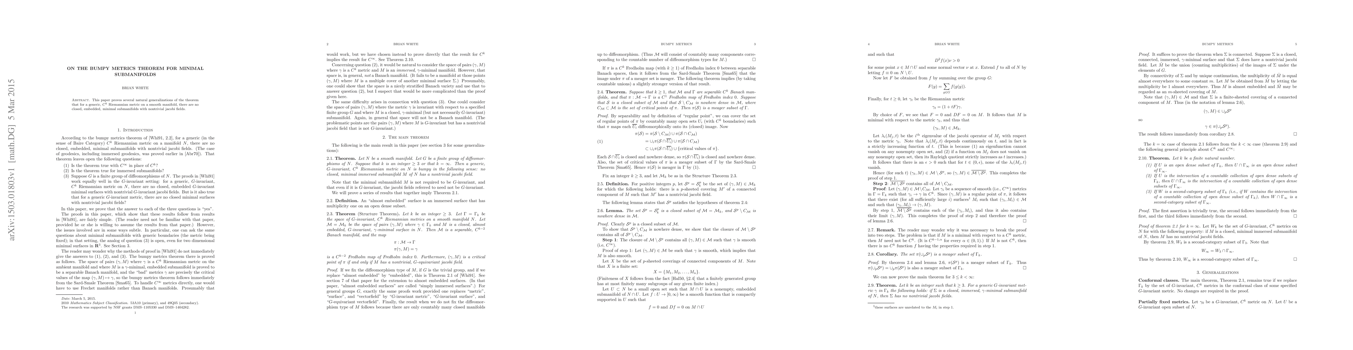 Thumbnail for On the Bumpy Metrics Theorem for Minimal Submanifolds