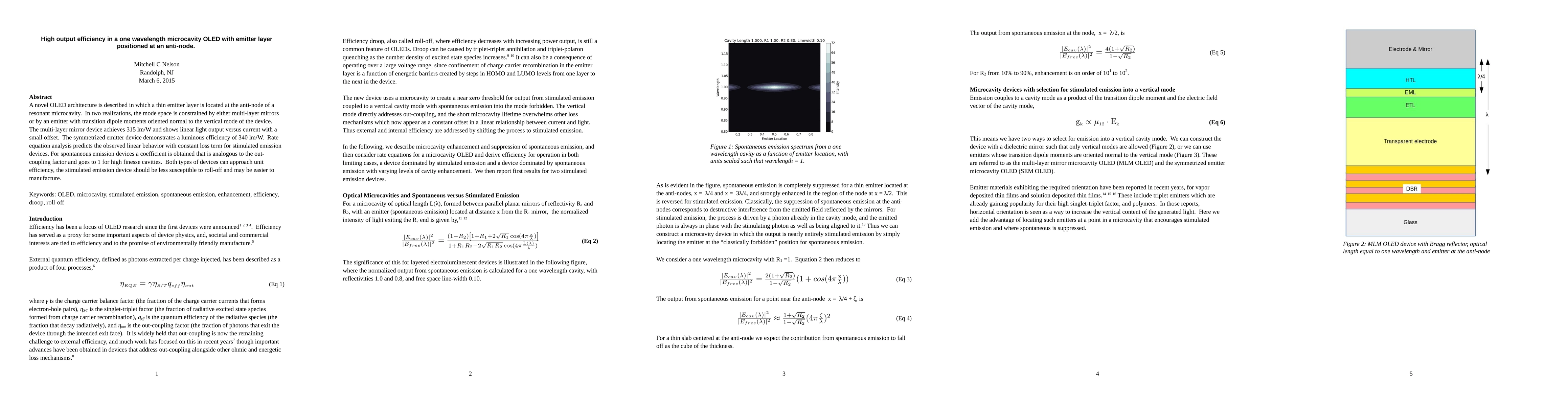 Thumbnail for High output efficiency (340 lm/W) in a one wavelength microcavity OLED
  with emitter layer positioned at an anti-node