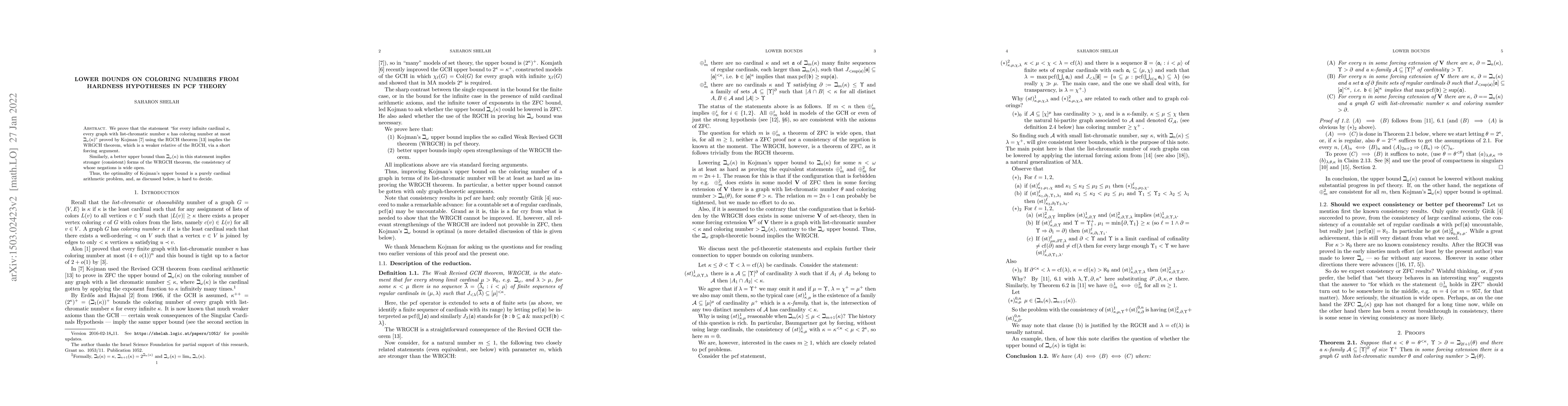 Thumbnail for Lower bounds on coloring numbers from hardness hypotheses in PCF theory