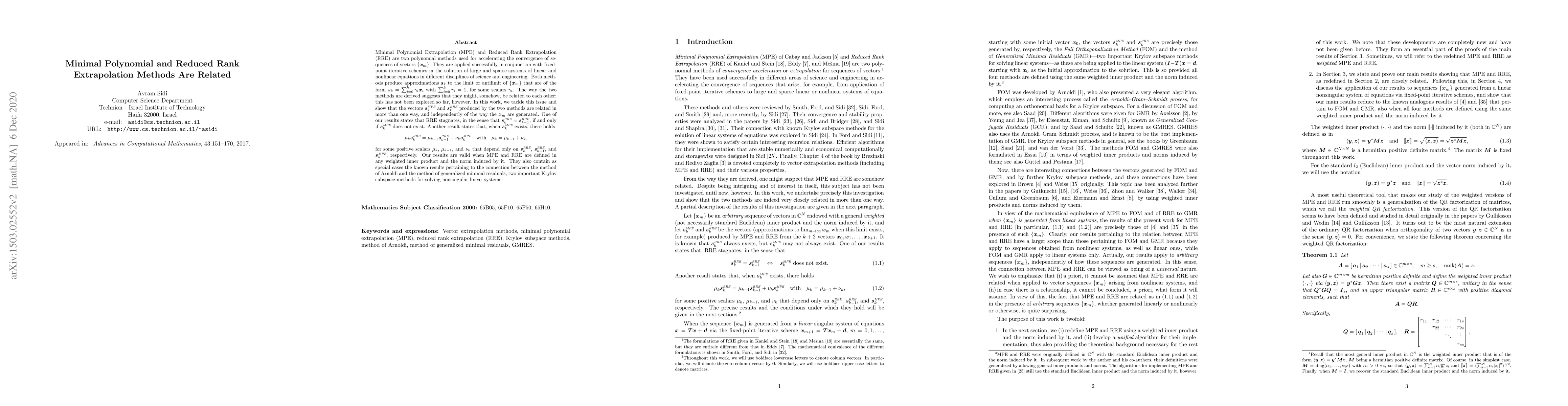 Thumbnail for Minimal Polynomial and Reduced Rank Extrapolation Methods Are Related