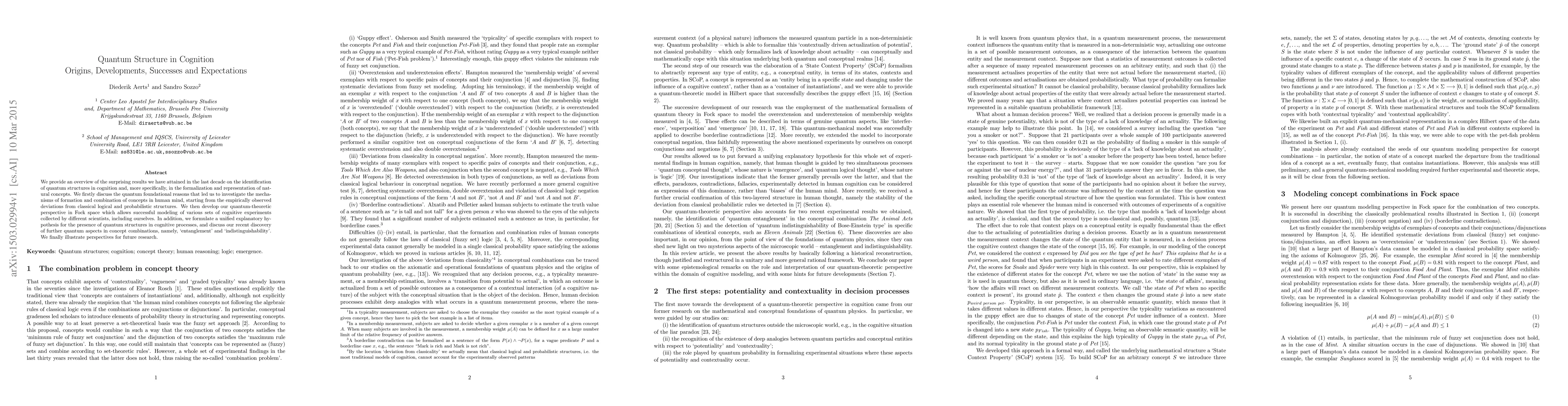 Thumbnail for Quantum Structure in Cognition, Origins, Developments, Successes and
  Expectations